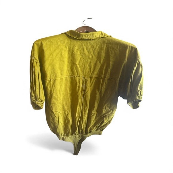 Free People Golden Top Safari Body Suit Blouse Utility Pocket Boho Shirt Small - Picture 3 of 8